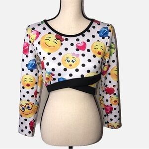 Love J USA Emoji Cropped Long Sleeve Top Polka Dot Size M/L
